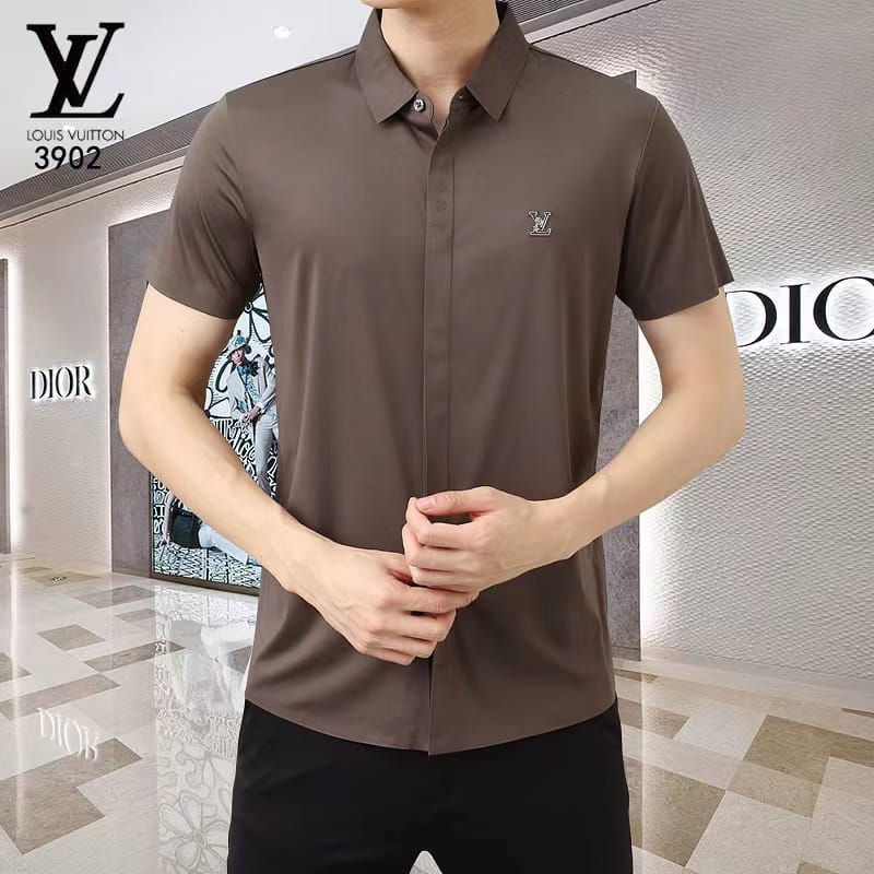 LOUIS VUITTON || Formal Half Sleeve Black/Brown Solid Shirt - Pareto - FASHION MYST 