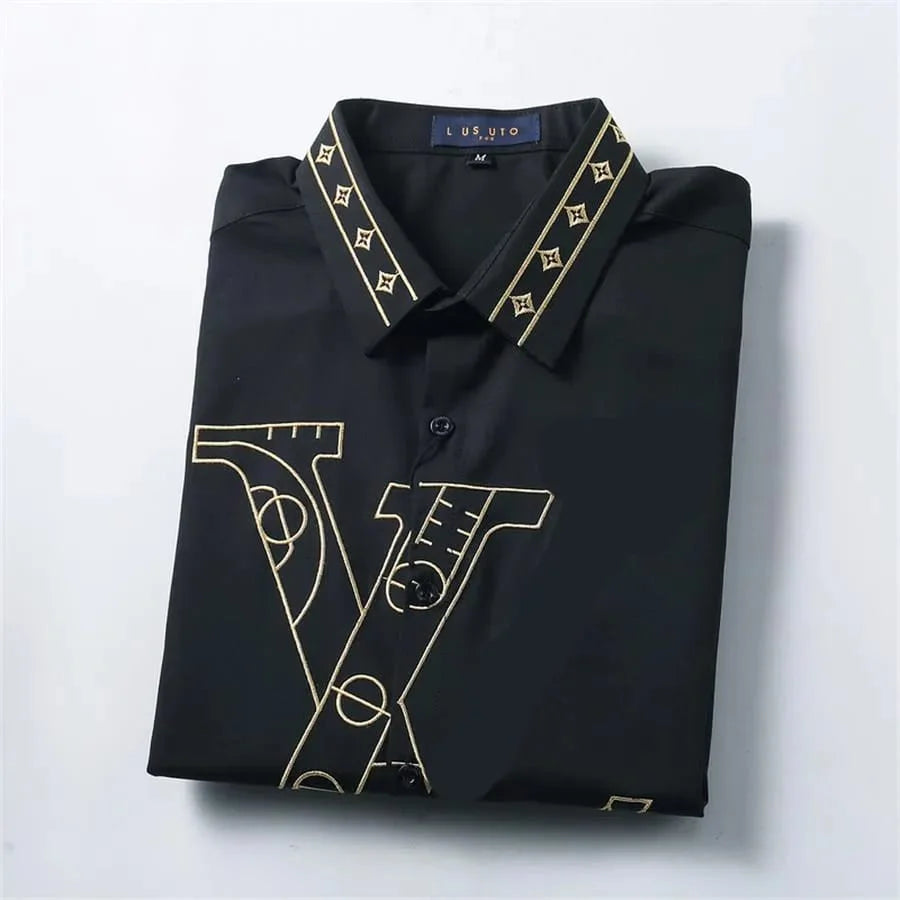 LOUIS VUITTON || High-End Letter-Printed Shirt Men's Fashion Long-Sleeved Shirt - FASHION MYST 