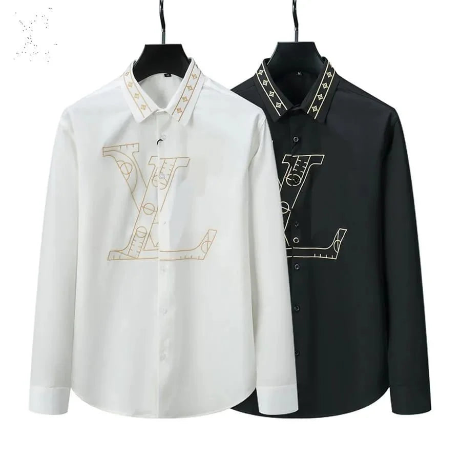 LOUIS VUITTON || High-End Letter-Printed Shirt Men's Fashion Long-Sleeved Shirt - FASHION MYST 