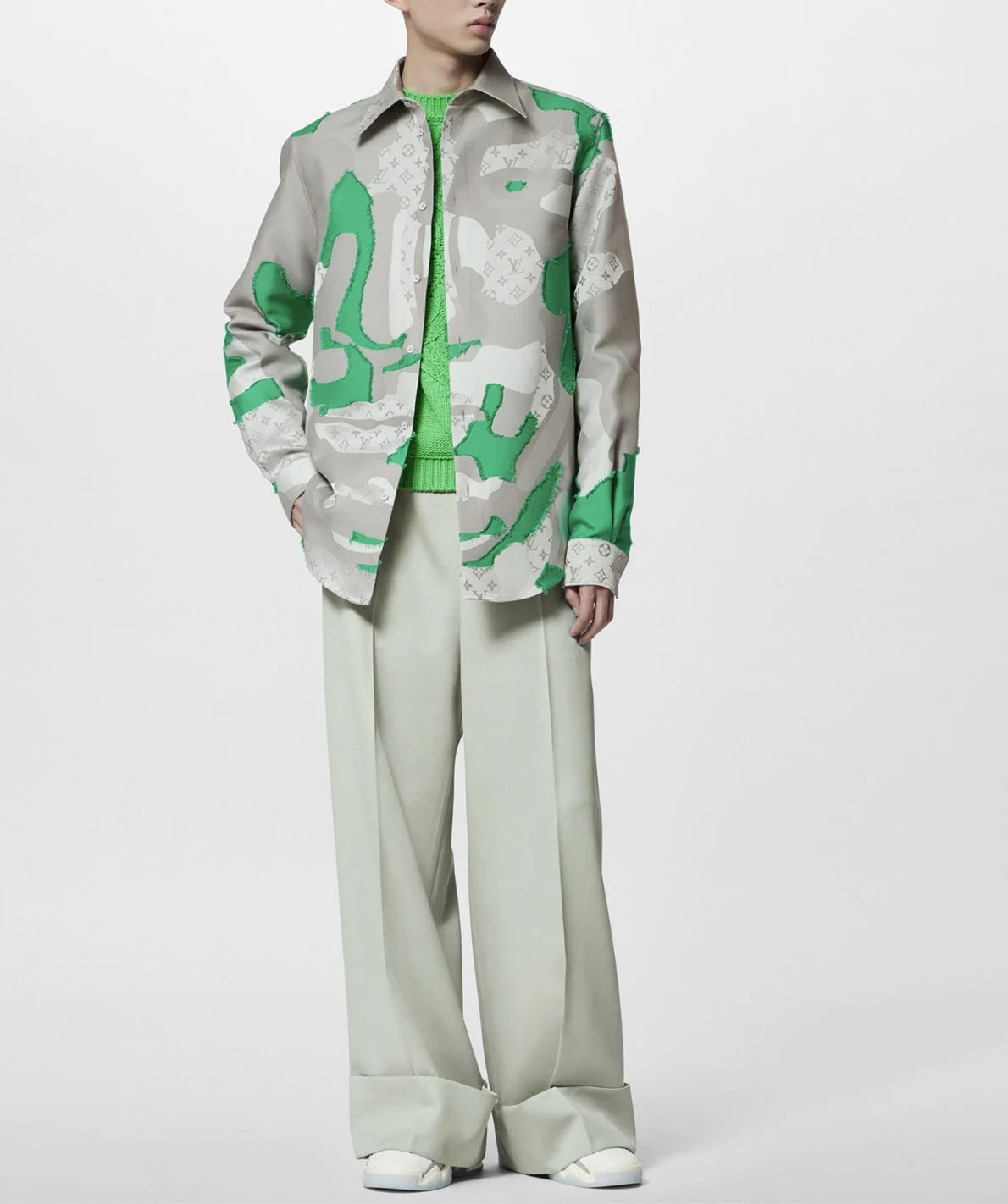 LOUIS VUITTON || Printed Cotton Fil Coupe Overshirt / GREEN - FASHION MYST 