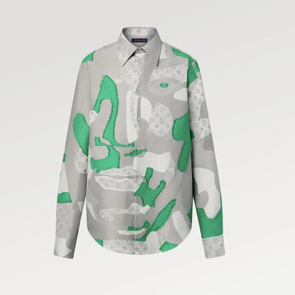 Buy-Louis Vuitton Printed Cotton Fil Coupe Overshirt / GREEN Buy-Louis Vuitton Printed Cotton Fil Coupe Overshirt / GREEN
