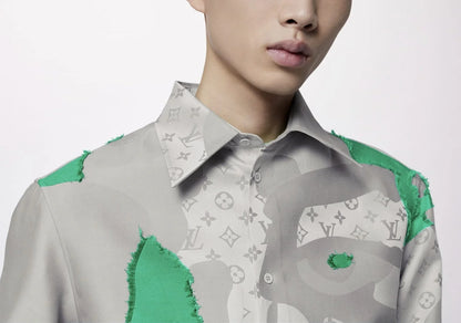 LOUIS VUITTON || Printed Cotton Fil Coupe Overshirt / GREEN - FASHION MYST 