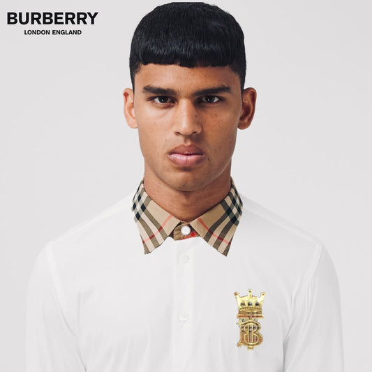 BURBERRY || Luxury Collar Check Golden TB Logo Shirt - FASHION MYST 