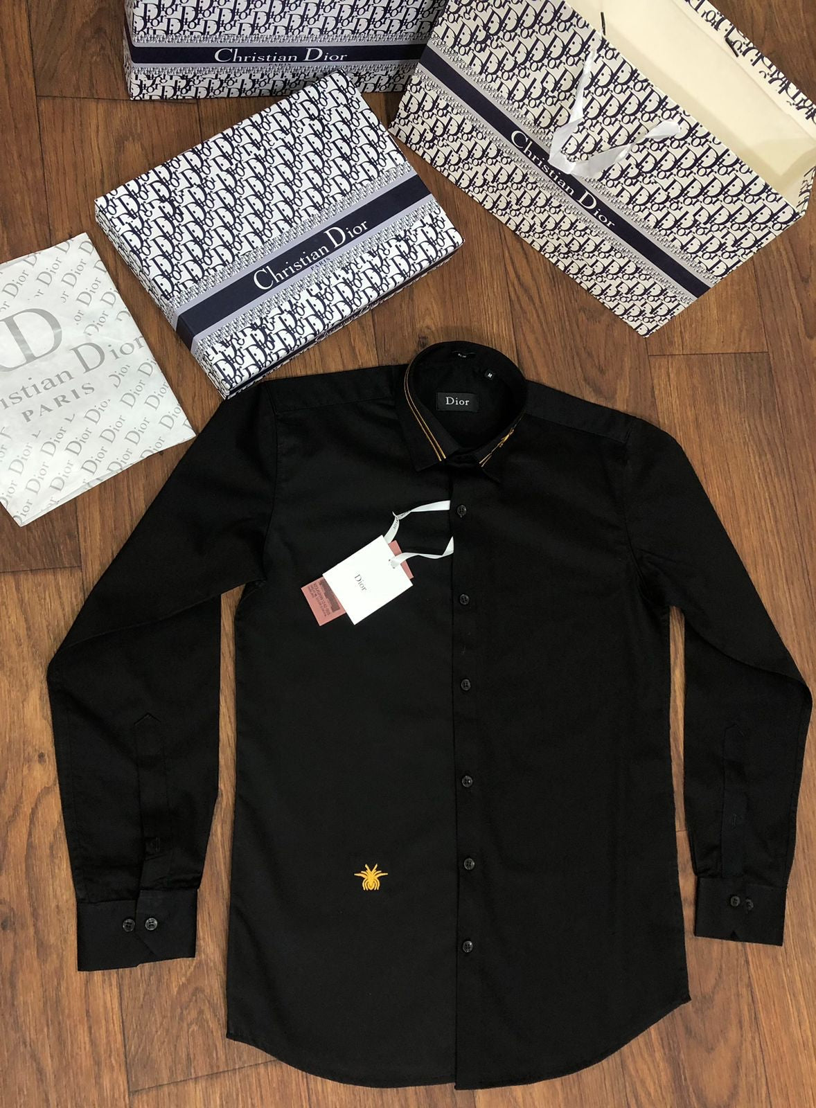 christian embroidered dress shirts CHRISTIAN DIOR || Collar Bee Logo Embroidered Shirt for Men