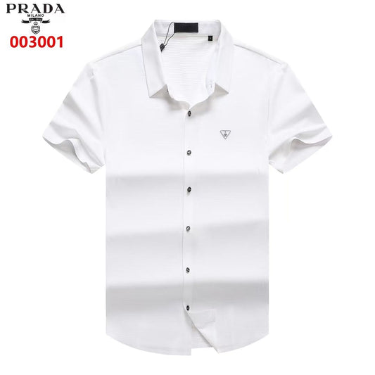 PATCHED INITIAL SHORT SLEEVES STRETCHABLE FORMAL SHIRT - FASHION MYST 