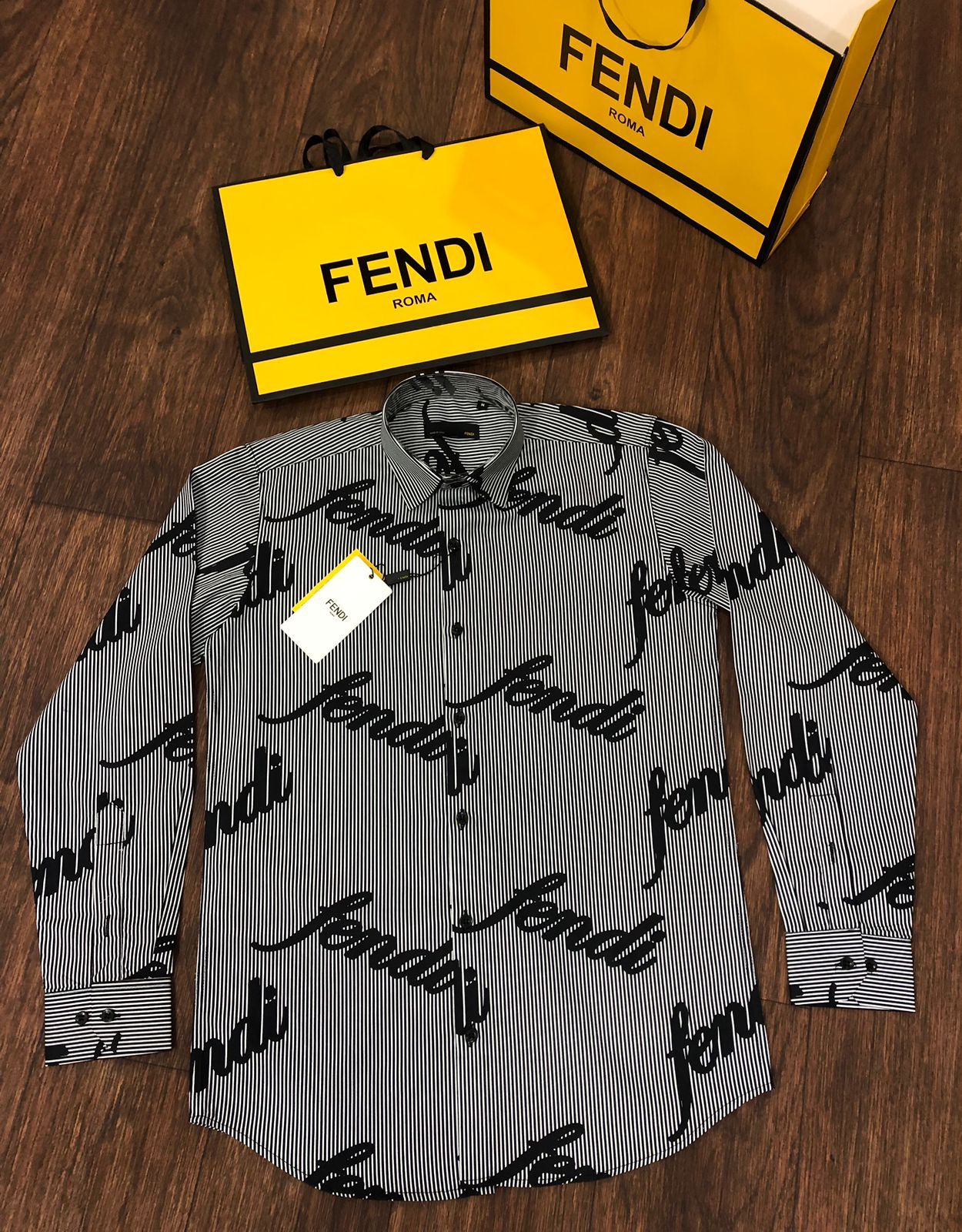 FENDI All Over Fendi Logo Signature Striped Shirt For Man FASHION MYST