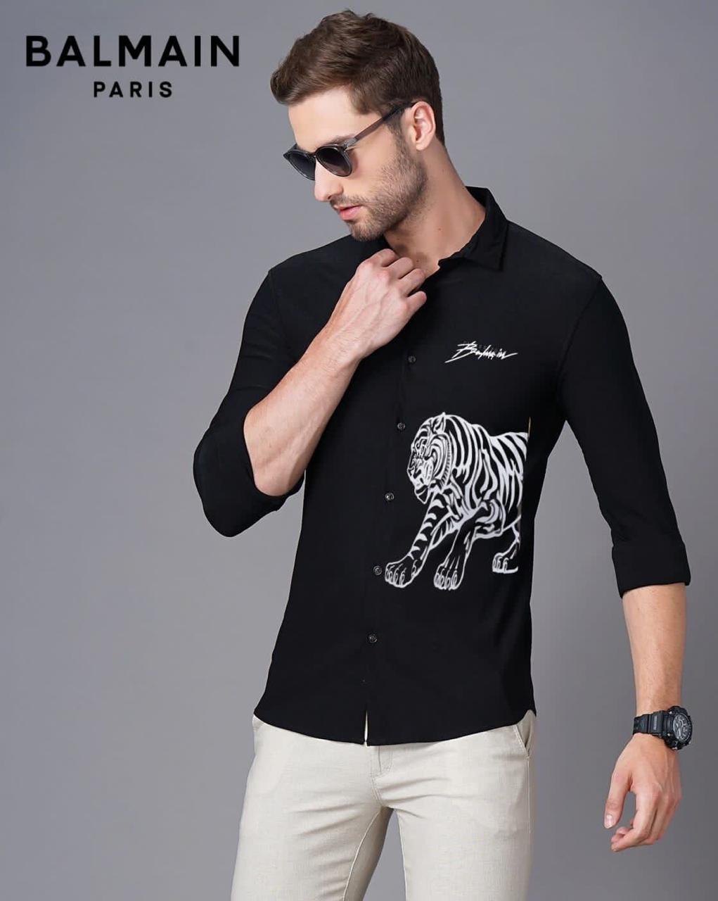 BALMAIN || Tiger Printed With Signature Logo Shirt - FASHION MYST 