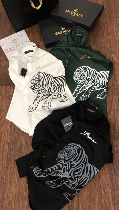 BALMAIN || Tiger Printed With Signature Logo Shirt - FASHION MYST 