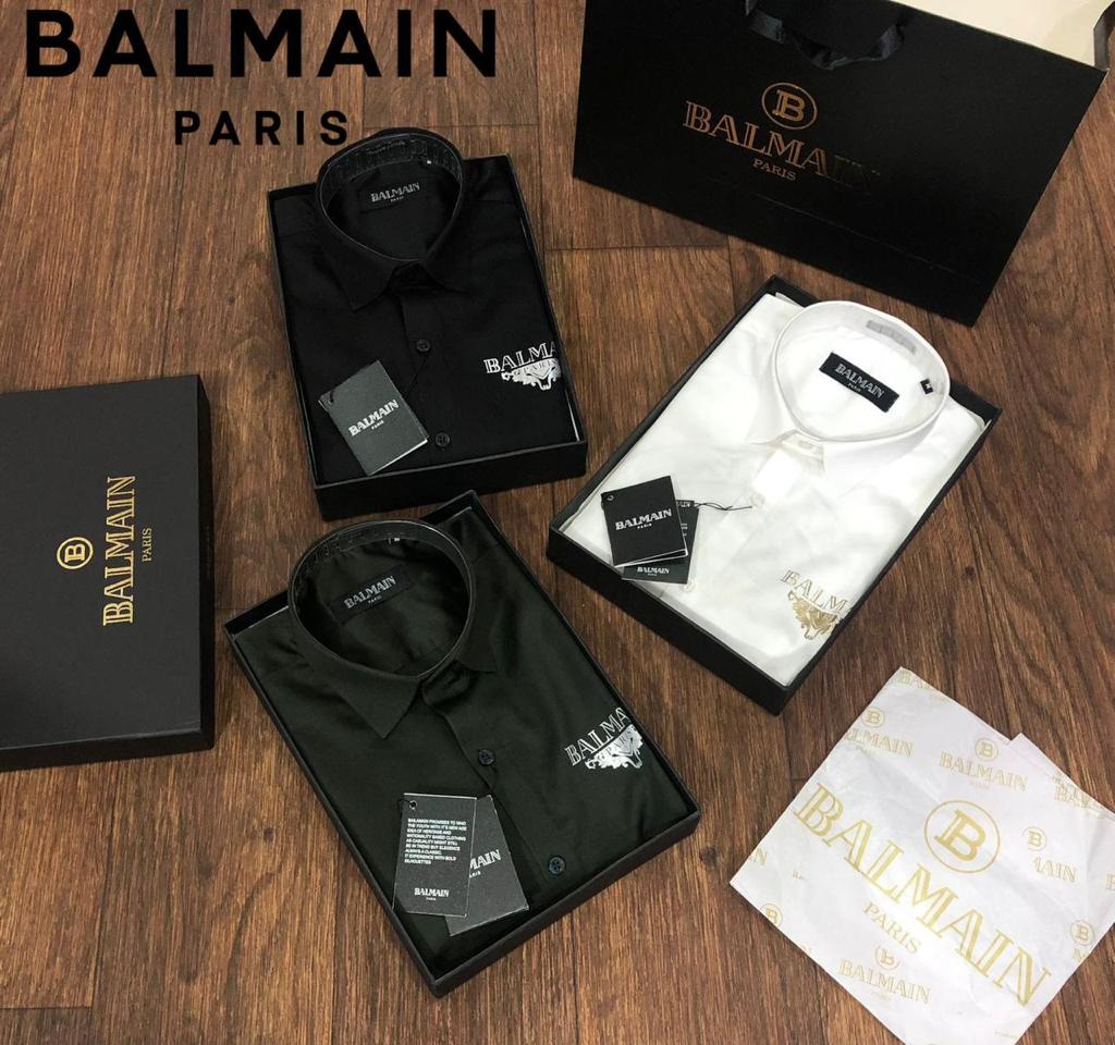 BALMAIN || Front-Back Logo-Print Cotton Shirt - FASHION MYST 