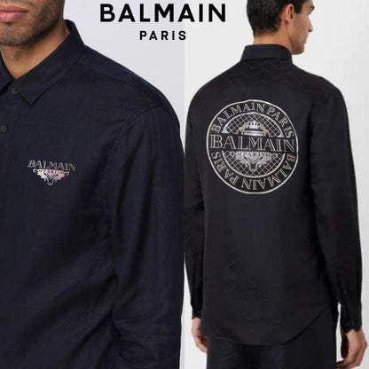 BALMAIN || Front-Back Logo-Print Cotton Shirt - FASHION MYST 