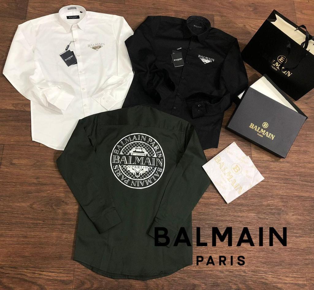 BALMAIN || Front-Back Logo-Print Cotton Shirt | FASHION MYST