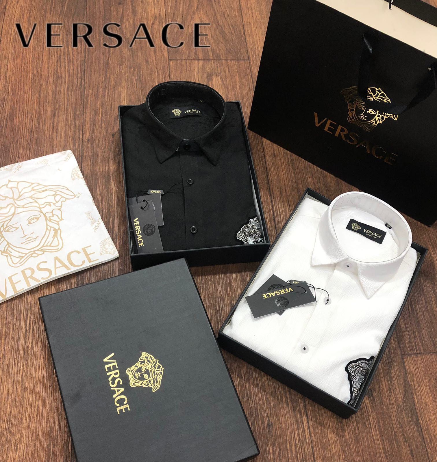 VERSACE || Medusa Logo Men Black/White Solid Long Sleeve Formal