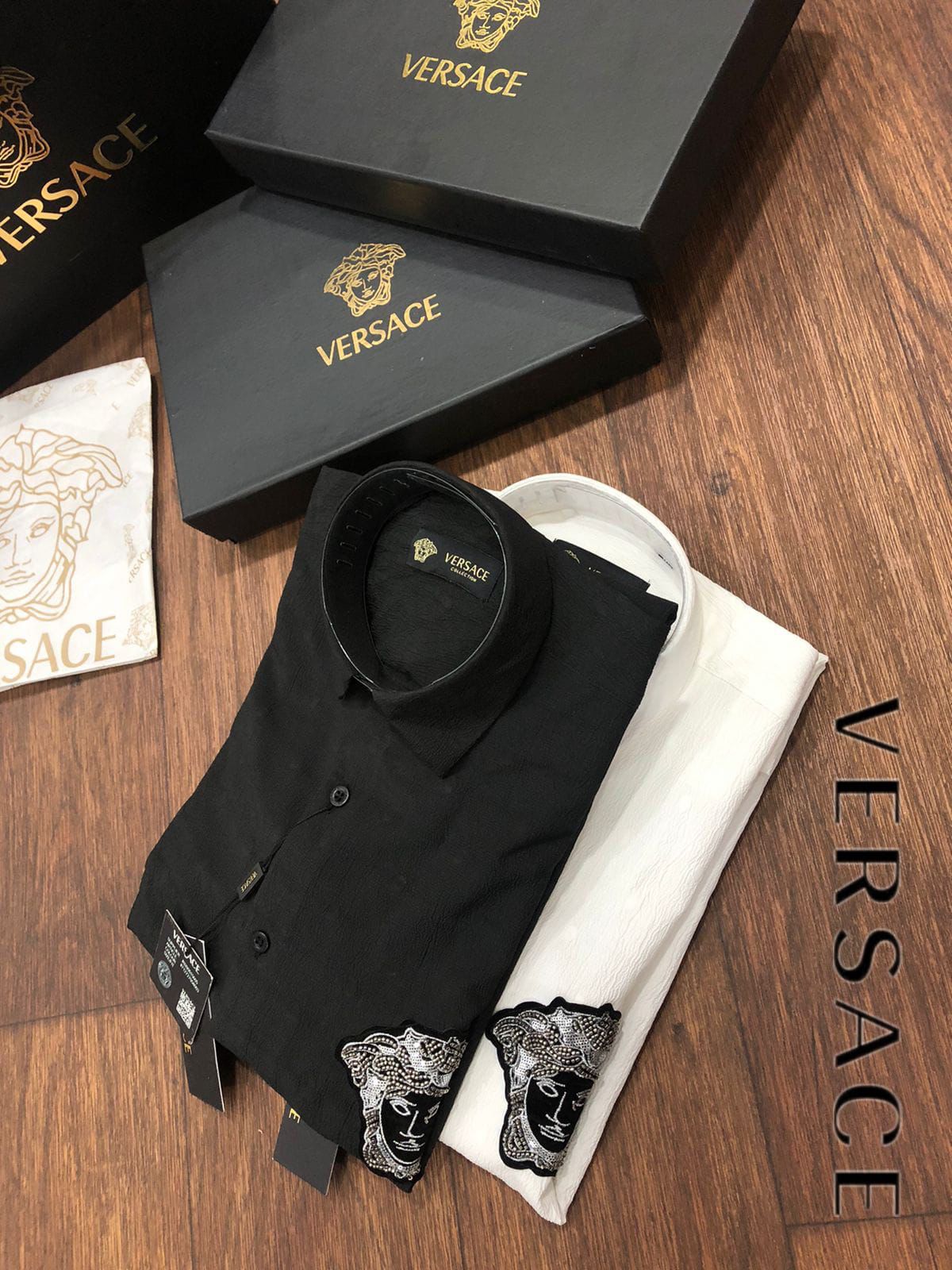 VERSACE || Medusa Logo Men Black/White Solid Long Sleeve Formal