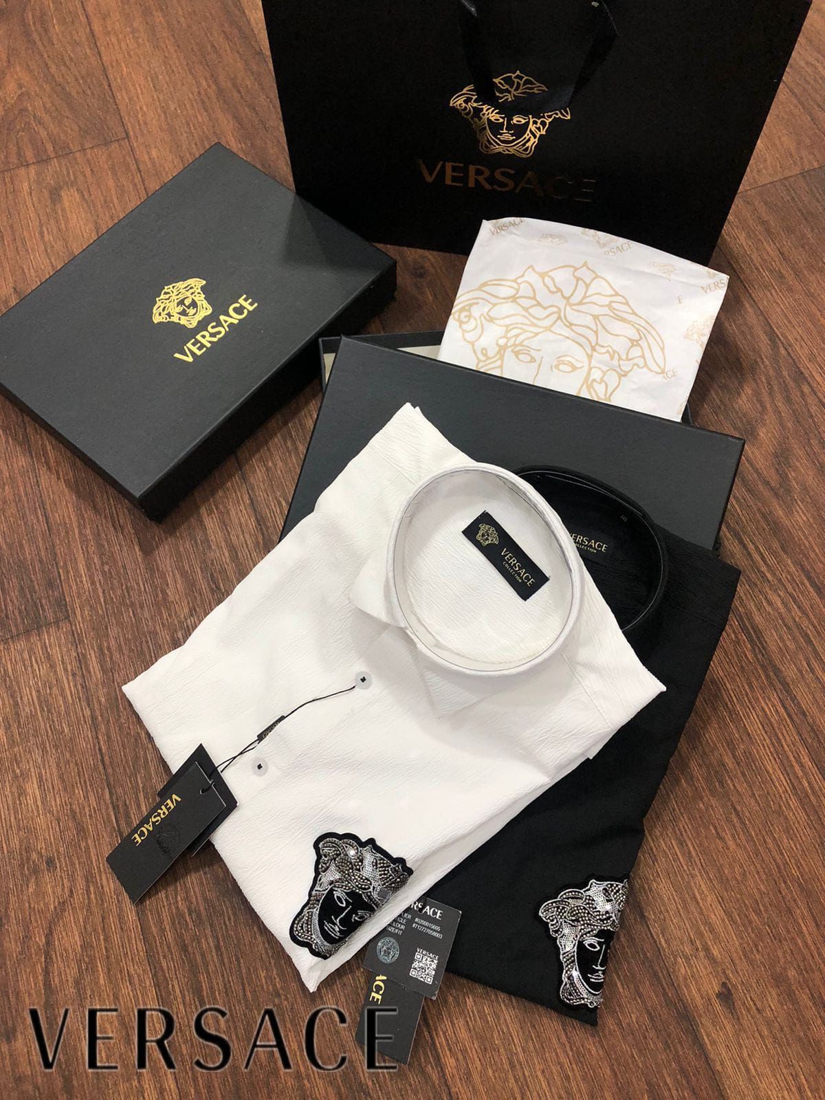 VERSACE マ*ー様 VERSACE 長袖シャツ 46 黒/白 || Medusa Logo Men Black