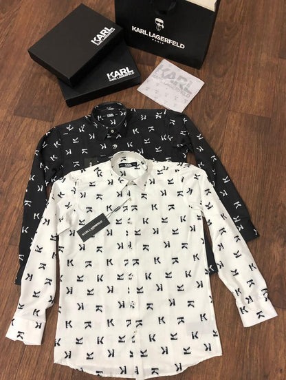 KARL LAGERFELD || Initial Multi Logo Print Cotton Shirt - FASHION MYST 