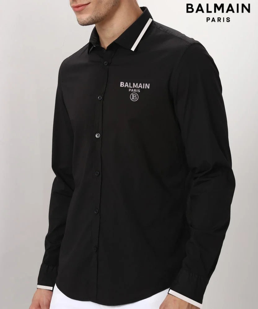 BALMAIN || Luxury B Logo Collar Stripe Shirt - FASHION MYST 