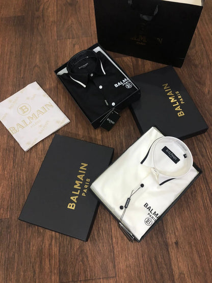 BALMAIN || Luxury B Logo Collar Stripe Shirt - FASHION MYST 