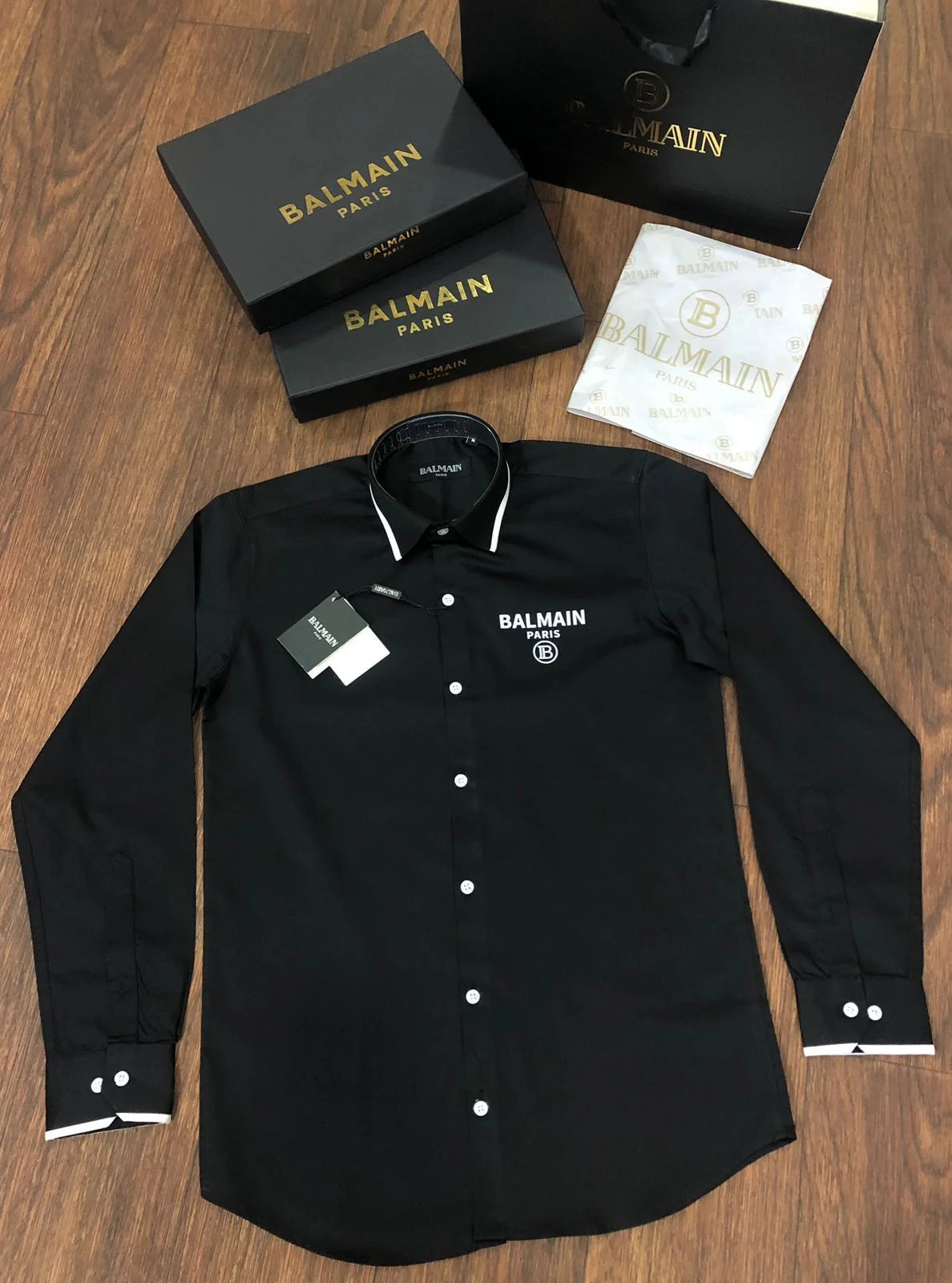 BALMAIN || Luxury B Logo Collar Stripe Shirt - FASHION MYST 