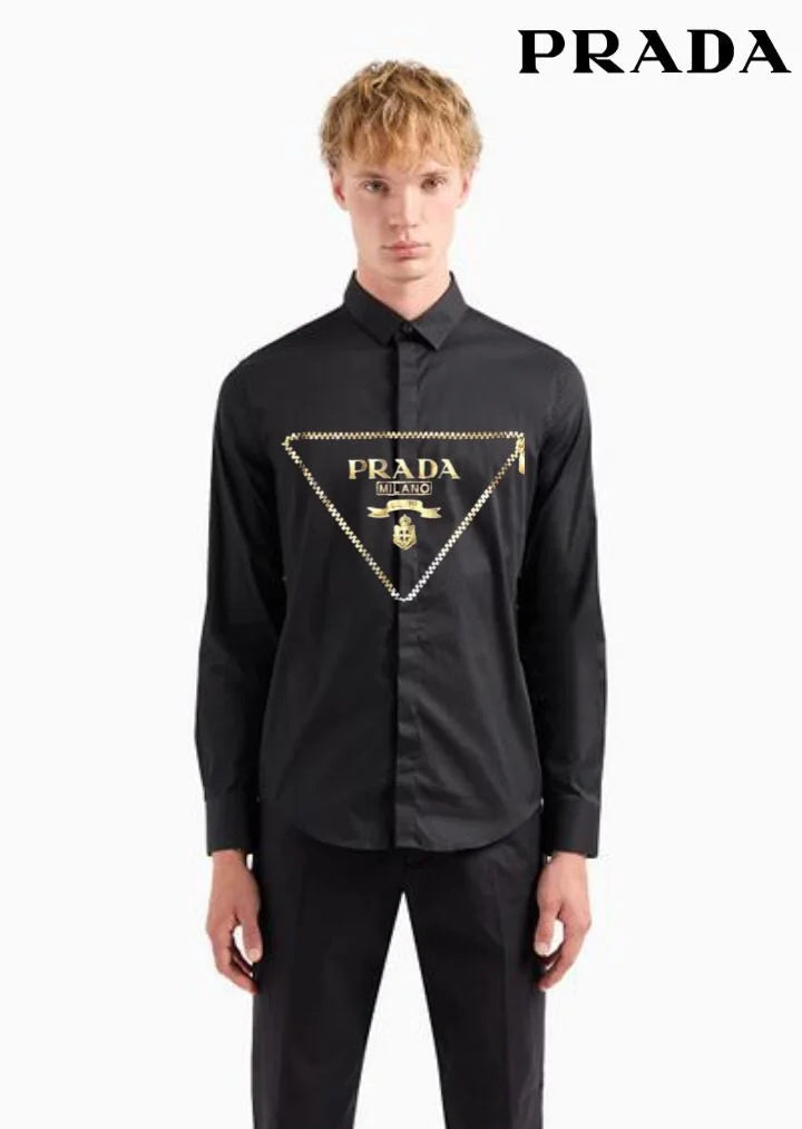 PRADA || Popeline Triangle Logo Long Sleeves Shirt - FASHION MYST 