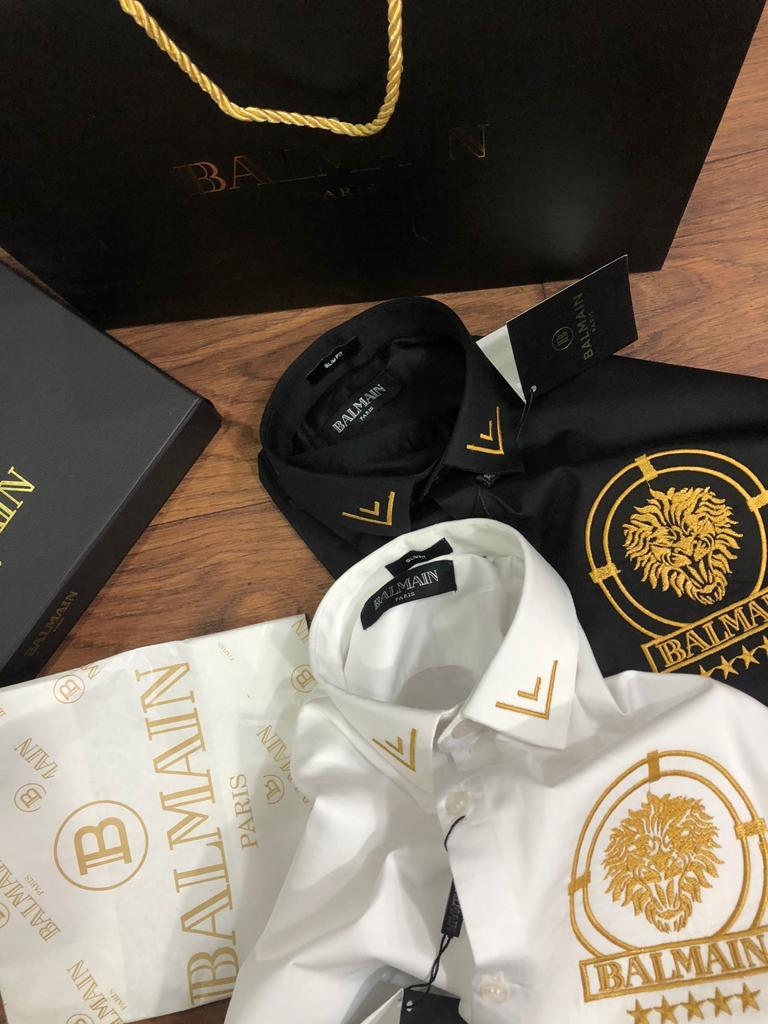 BALMAIN || Luxury Embossed Golden Lion Logo Shirt – FASHION MYST
