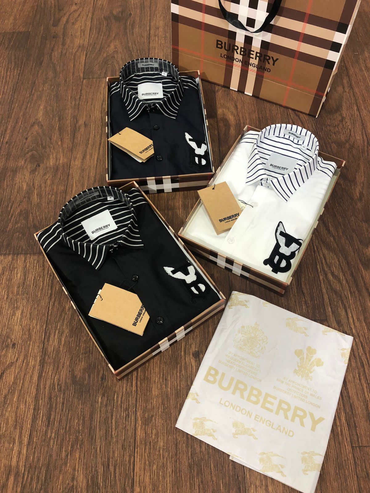 BURBERRY || TB Logo Printed Striped Designer Shirt - FASHION MYST 