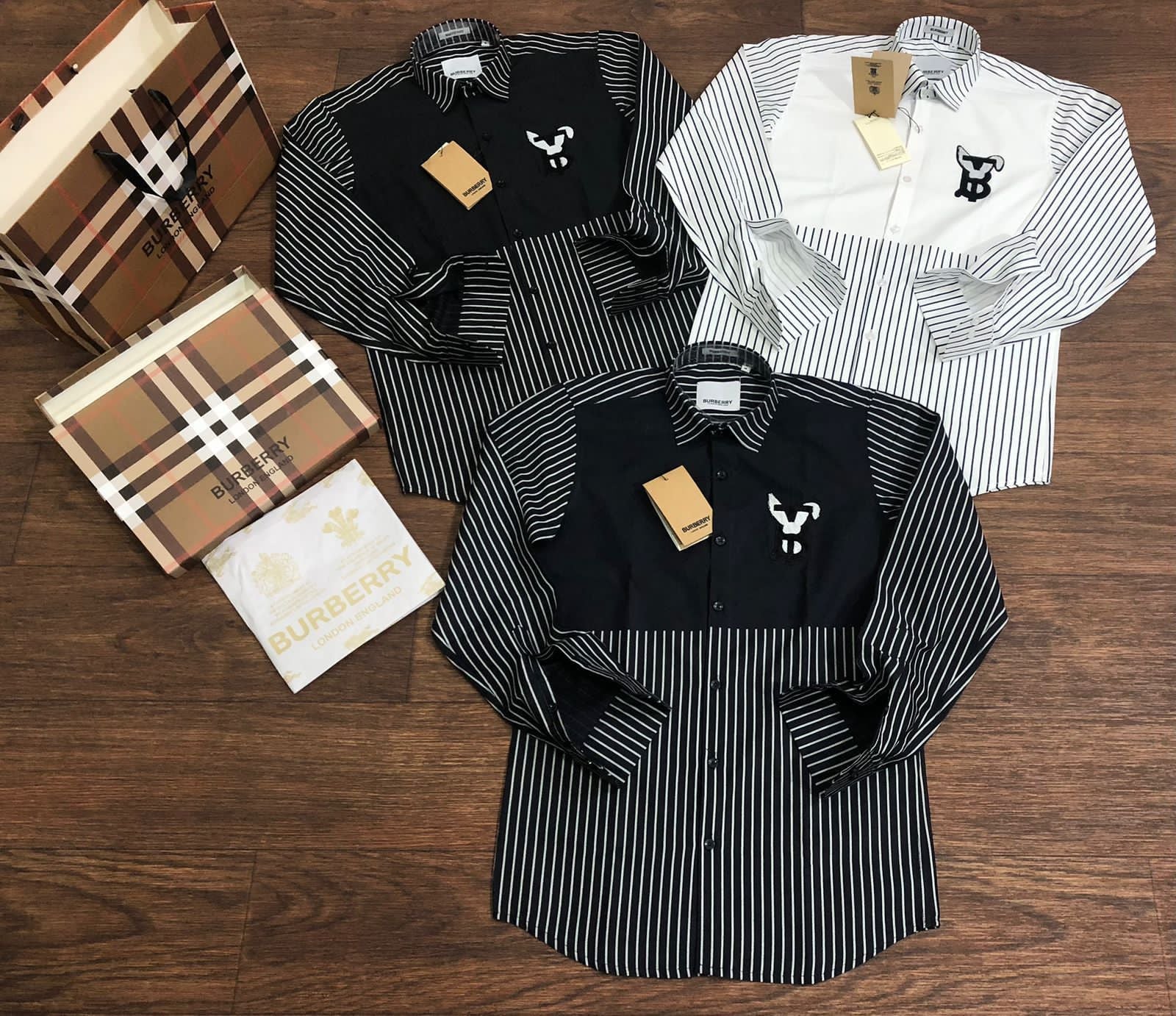 BURBERRY || TB Logo Printed Striped Designer Shirt - FASHION MYST 