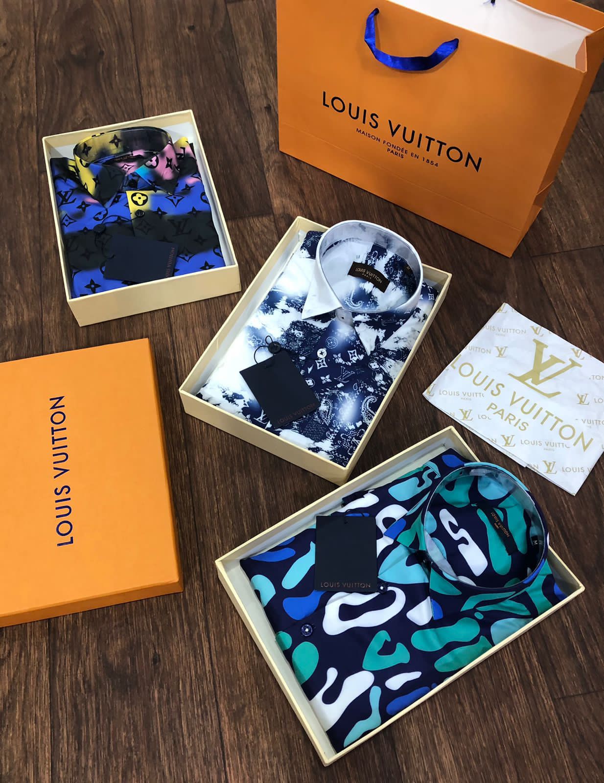 LOUIS VUITTON || Men LV Logo Long-sleeved Printed Cotton Shirt