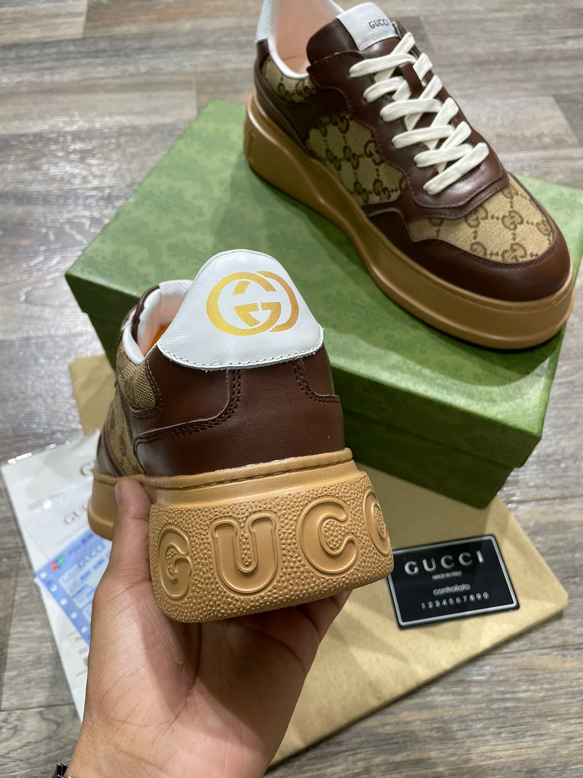 GUCCI || Mens Gucci brown Original GG Monogram Sneakers - FASHION MYST 