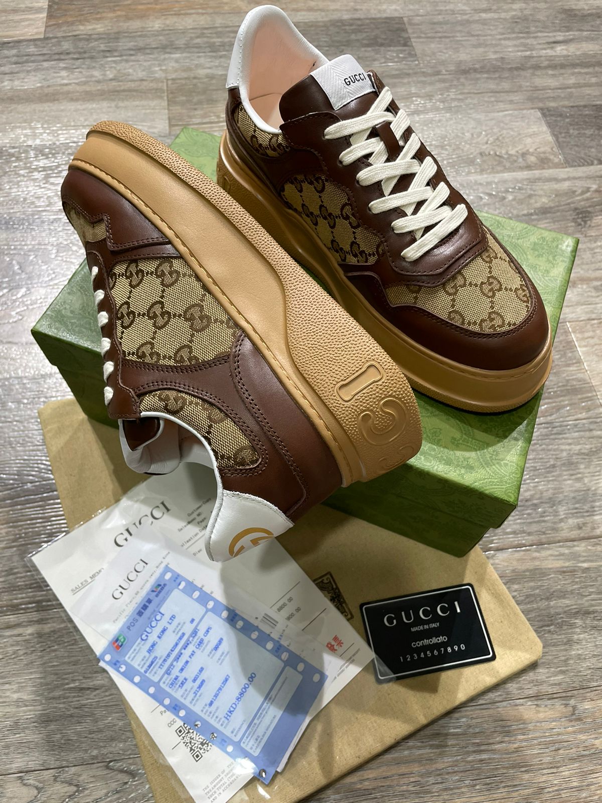 GUCCI || Mens Gucci brown Original GG Monogram Sneakers - FASHION MYST 