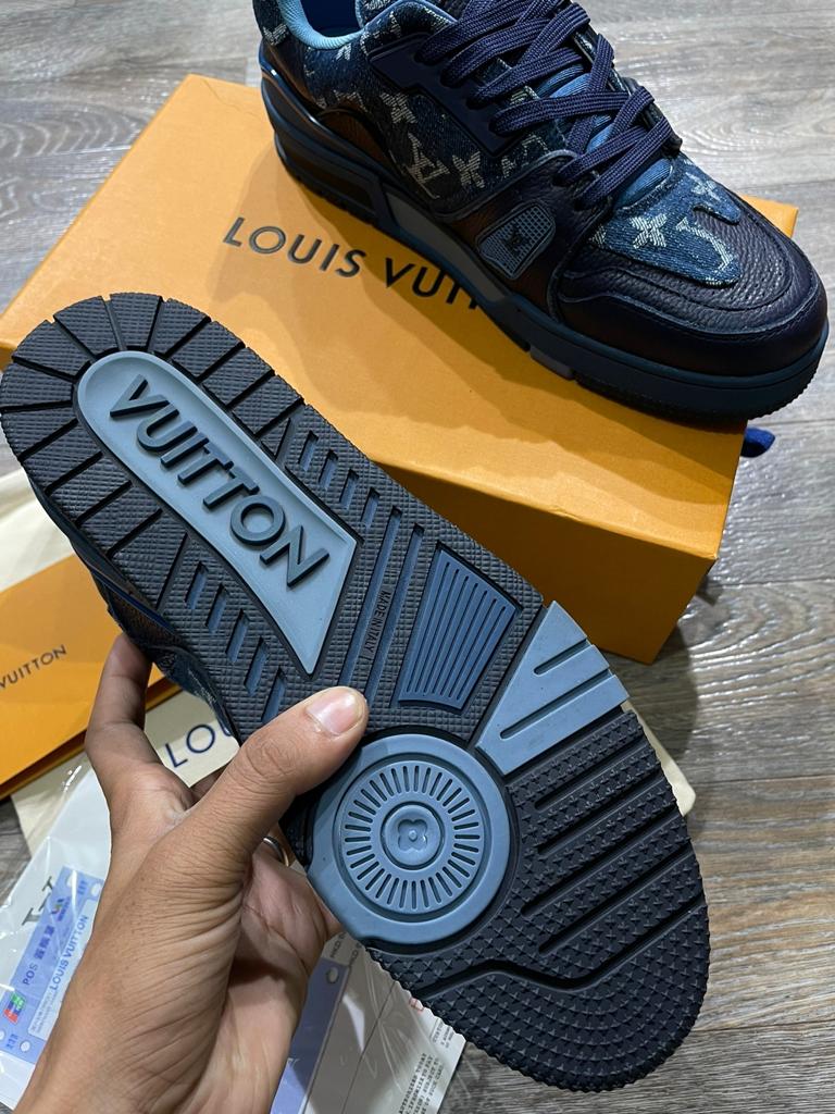 LOUIS VUITTON || Men's 9 US Nigo X Virgil Blue Monogram Denim Trainer Sneaker - FASHION MYST 