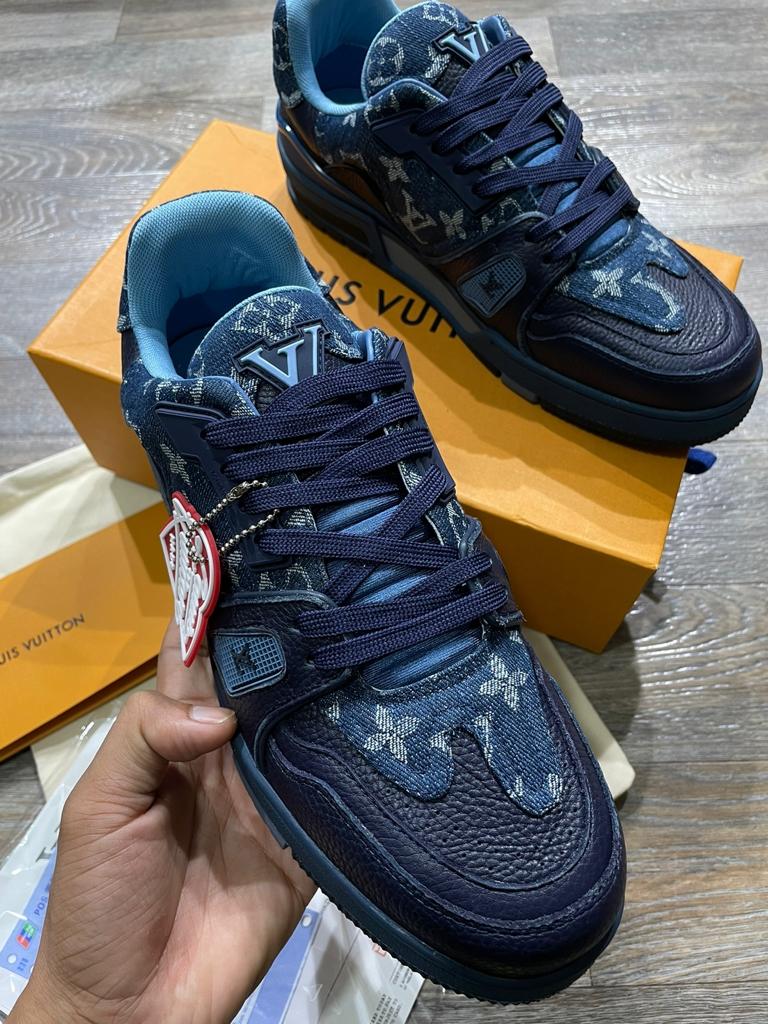 LOUIS VUITTON || Men's 9 US Nigo X Virgil Blue Monogram Denim Trainer Sneaker - FASHION MYST 