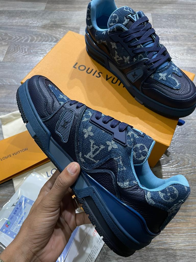 LOUIS VUITTON || Men's 9 US Nigo X Virgil Blue Monogram Denim Trainer Sneaker - FASHION MYST 