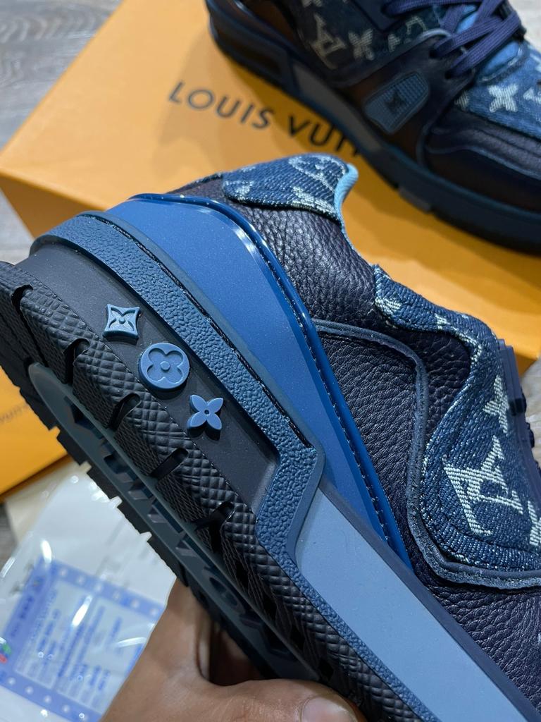 LOUIS VUITTON || Men's 9 US Nigo X Virgil Blue Monogram Denim Trainer Sneaker - FASHION MYST 