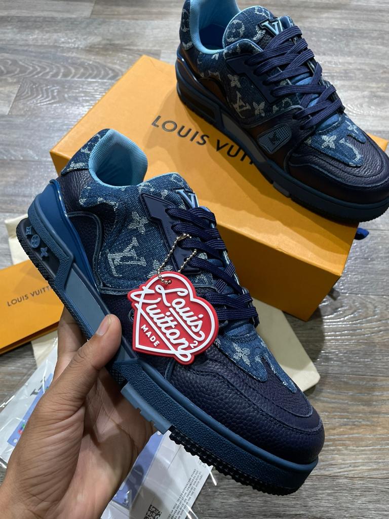 LOUIS VUITTON || Men's 9 US Nigo X Virgil Blue Monogram Denim Trainer Sneaker - FASHION MYST 