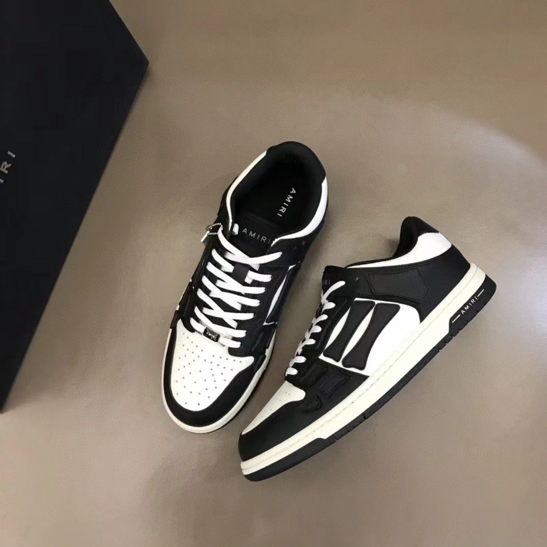 AMIRI || White And Black Skel-Top Low Leather Bone Runner Sneakers