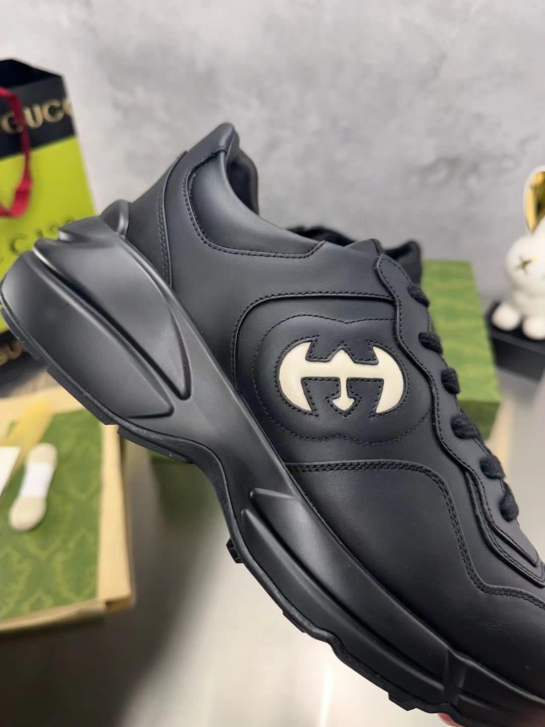 GUCCI Men s Interlocking G Rhyton Black Sneaker FASHION MYST