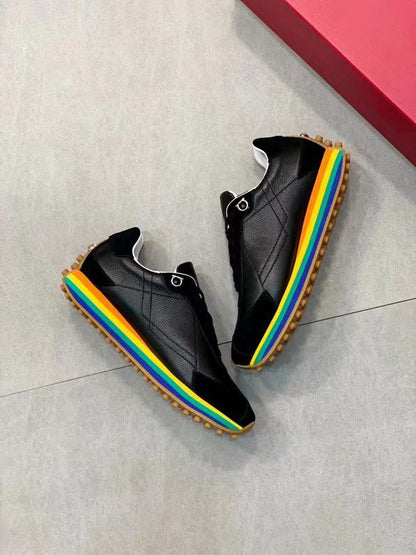 SALVATORE FERRAGAMO || Iggy Rainbow-heel Retro Trainers In Black - FASHION MYST 