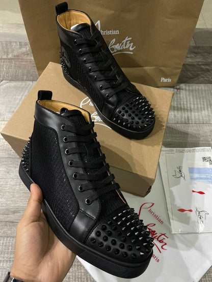 Lou Spikes Orlato Studded Leather and Mesh High-Top Sneakers - FASHION MYST 