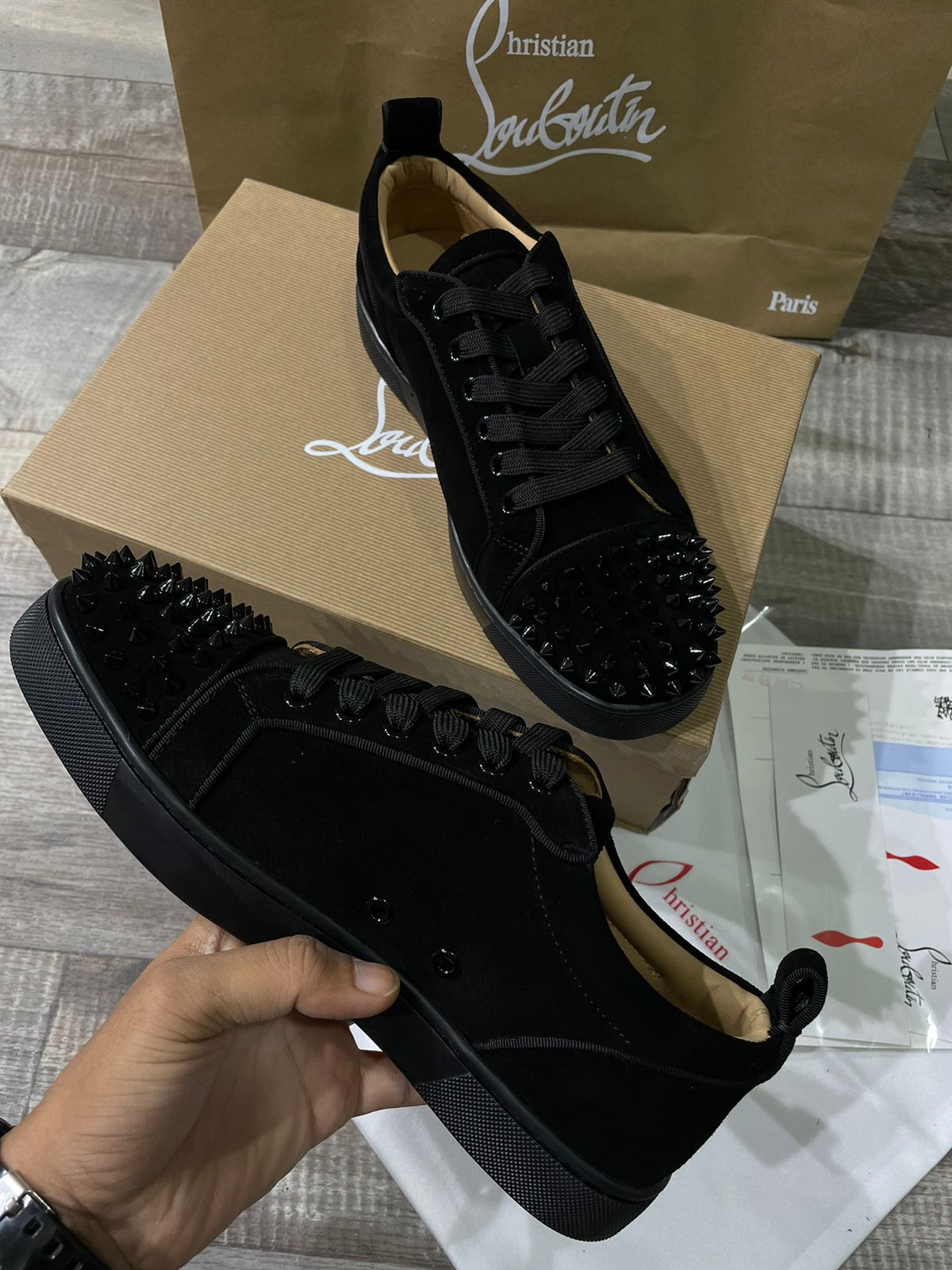 Lou Spikes Orlato Studded Leather and Mesh Sneakers - FASHION MYST 