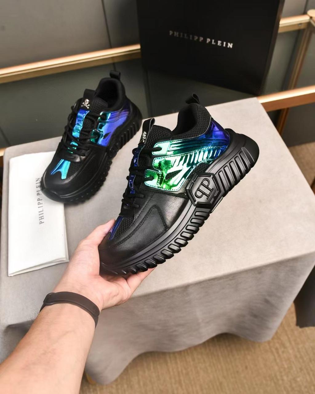 Philipp Plein || Holographic-Effect Low-Top Sneakers - FASHION MYST 