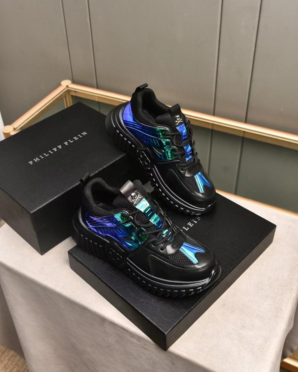 Philipp Plein || Holographic-Effect Low-Top Sneakers - FASHION MYST 