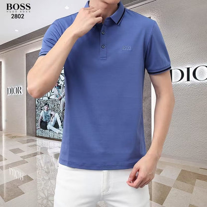 HUGO BOSS || Men Terracotta Solid Polo Collar Polo T-Shirts - FASHION MYST 