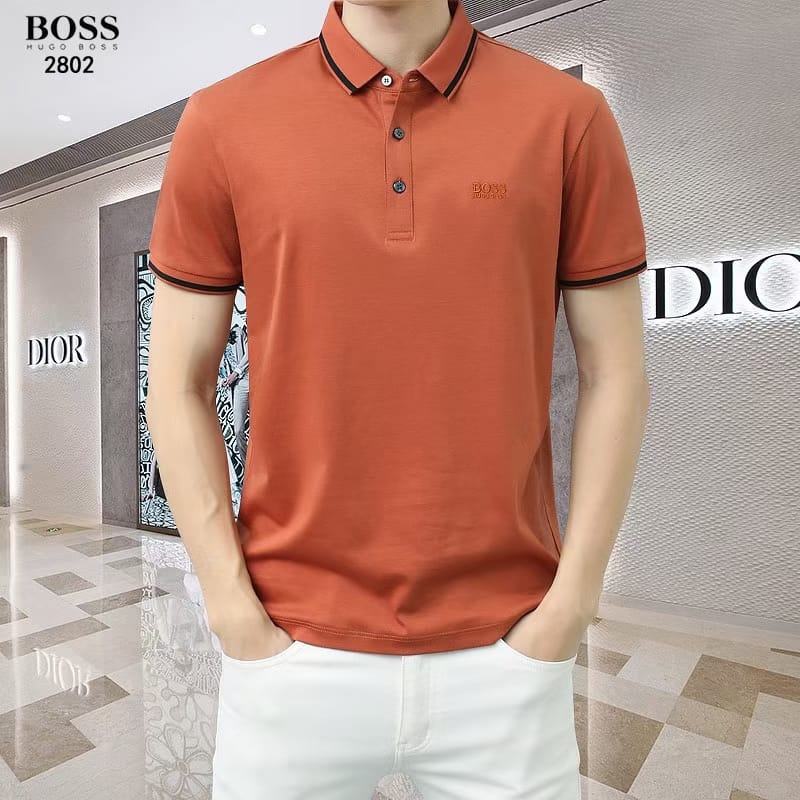 HUGO BOSS || Men Terracotta Solid Polo Collar Polo T-Shirts - FASHION MYST 