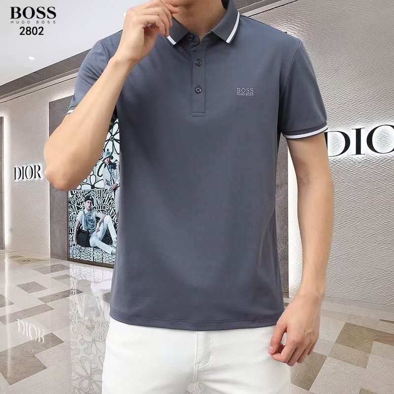 HUGO BOSS || Men Terracotta Solid Polo Collar Polo T-Shirts - FASHION MYST 