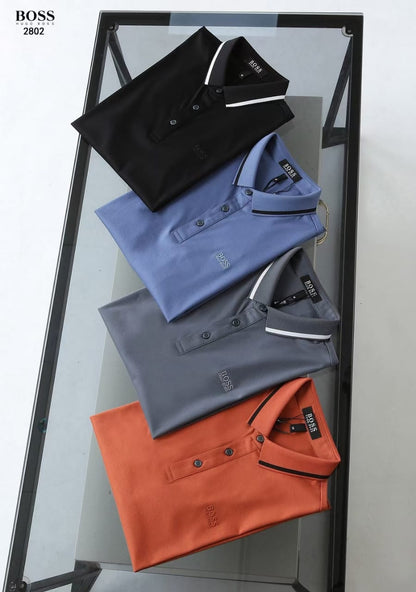 HUGO BOSS || Men Terracotta Solid Polo Collar Polo T-Shirts - FASHION MYST 