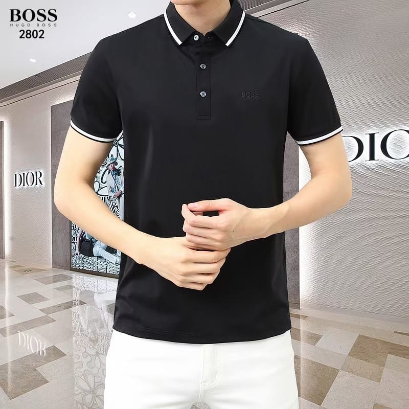 HUGO BOSS || Men Terracotta Solid Polo Collar Polo T-Shirts - FASHION MYST 