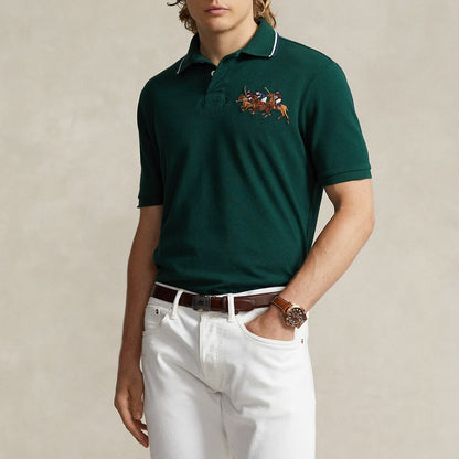 Polo Ralph Lauren || Men Dark Green Custom Slim Fit Triple-Pony Polo T-Shirt - FASHION MYST 
