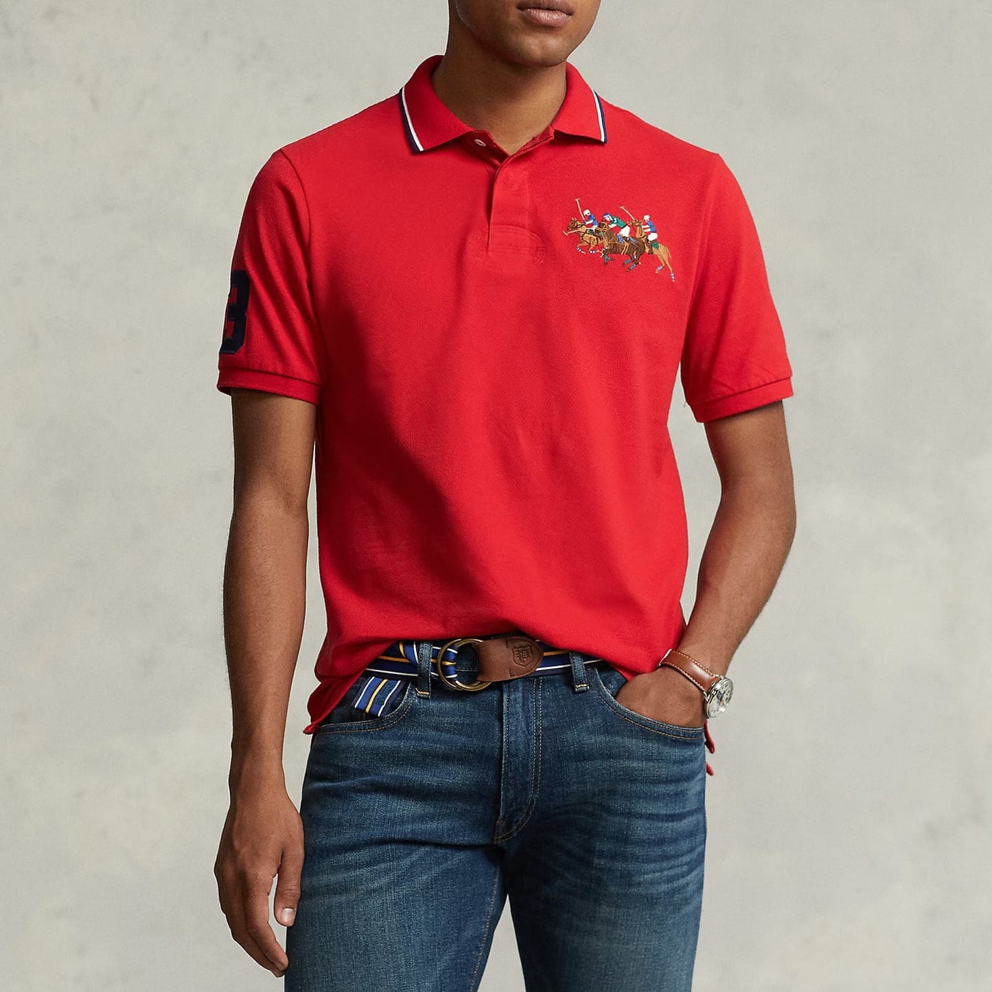 Polo Ralph Lauren || Men Red Custom Slim Fit Triple-Pony Polo - FASHION MYST 