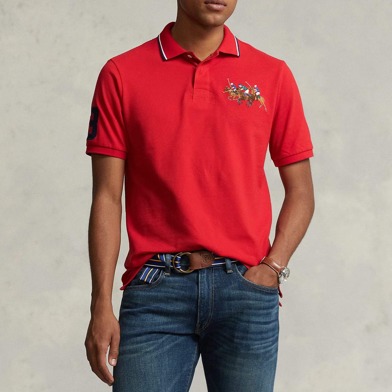 Polo Ralph Lauren || Men Red Custom Slim Fit Triple-Pony Polo - FASHION MYST 