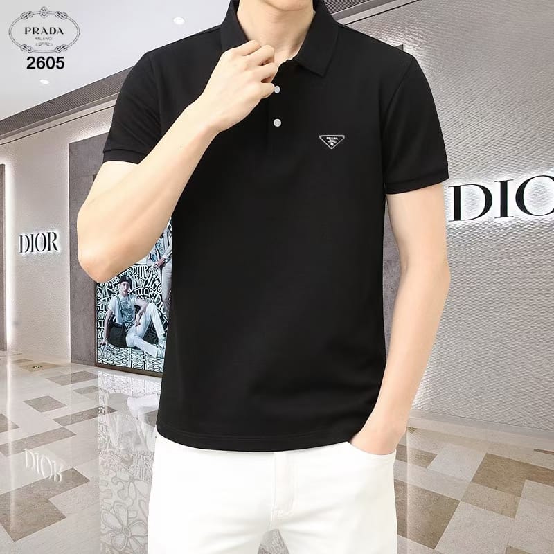 PRADA || Mercerized Piqué Polo T-Shirt With Chevron Trim - FASHION MYST 